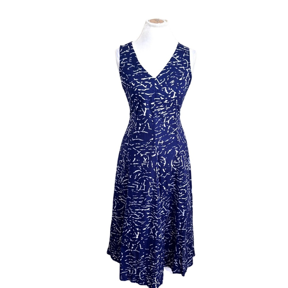 Coldwater Creek Boho Nautical Abstract Midi Dress‎ XS Blue Cotton Garden Party